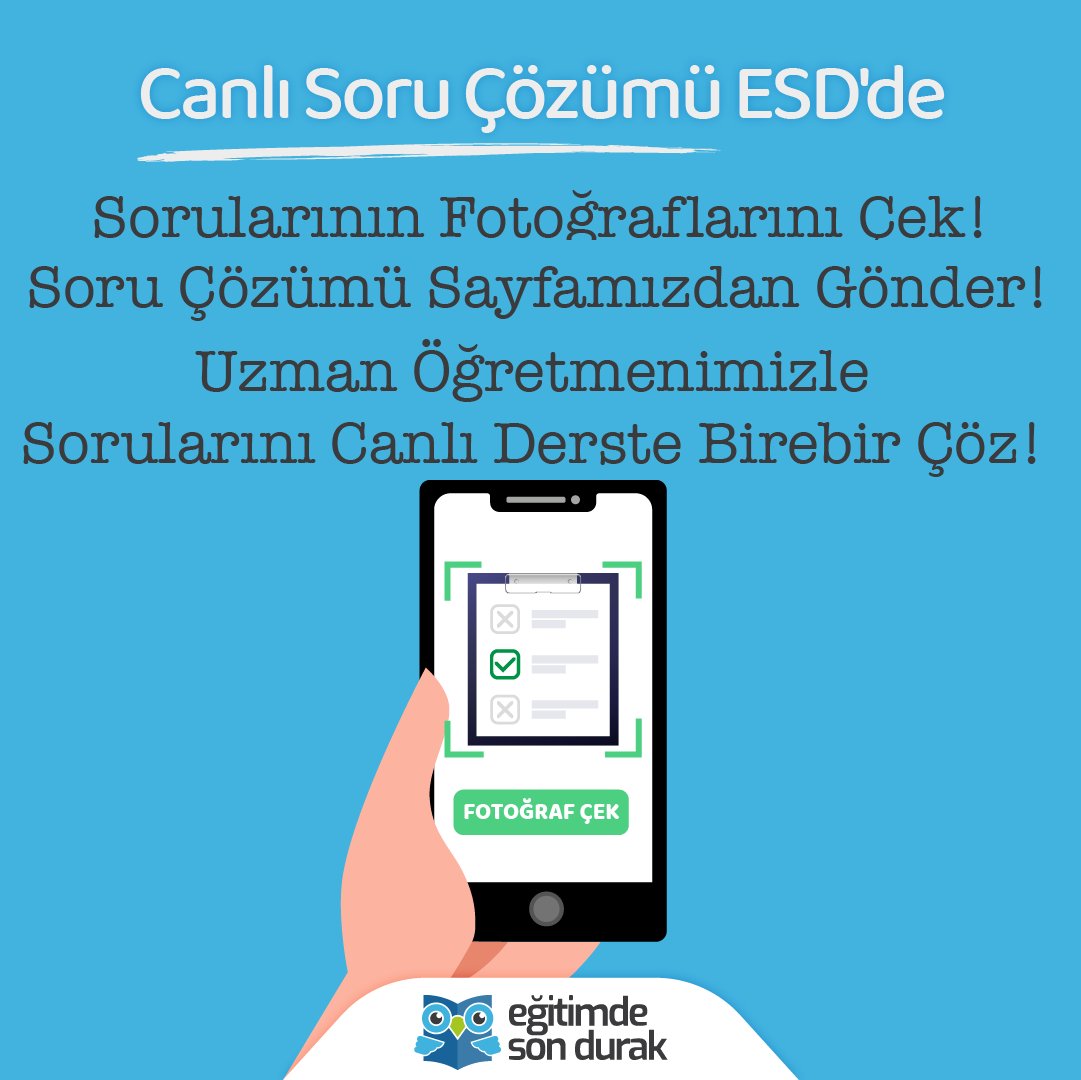 Canlı soru çözümü ESD’de! 🤗📚

Alanında uzman yeni nesil öğretmenlerimizle tüm sorularınızın cevapları çok kolay!

Sorularını hazırla, fotoğrafla, siteden gönder gelsin! 👍😀

#egitimdesondurak #onlineeğitim #uzaktaneğitim #canlıders #esd