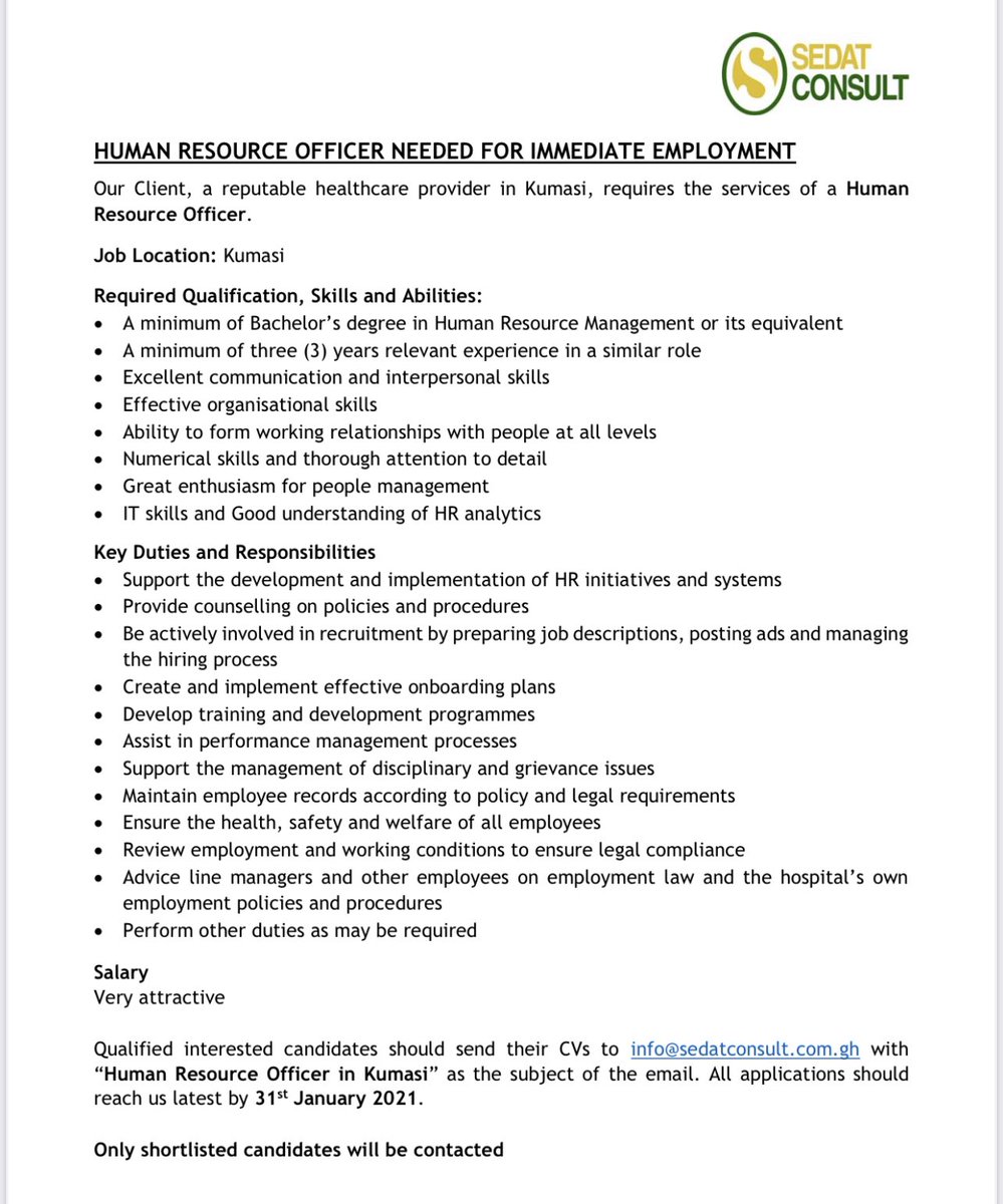 #vacancy for #HR #officer
Kindly find attached for more information
#vacancies #jobs #ghana https://t.co/hDhz1RxdNb
