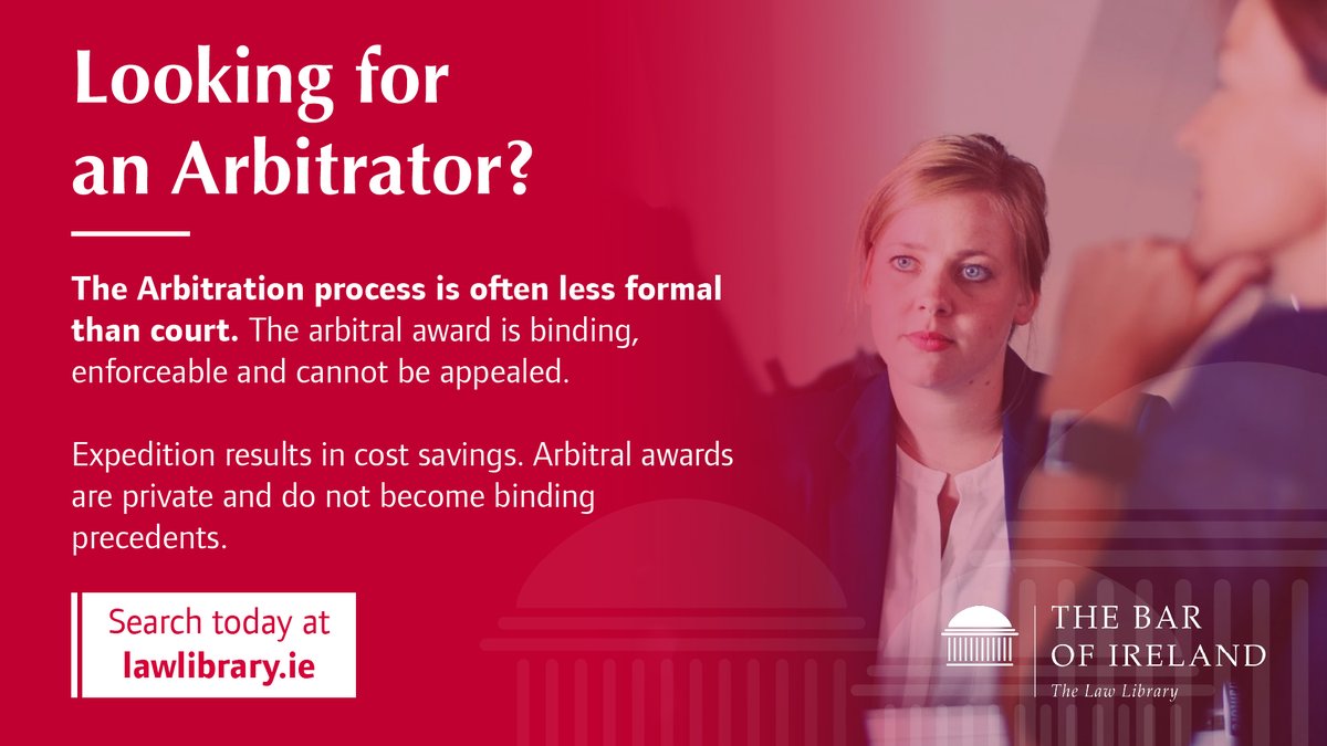 TheBarofIreland's tweet photo. Arbitration, as a dispute resolution process, applies to a wide range of activities &amp; contract types.

🔍Find the right fit for you.  Search our database of arbitrators by specialisation at: https://t.co/XmogZDpKbN https://t.co/vcqJA3O5Tu