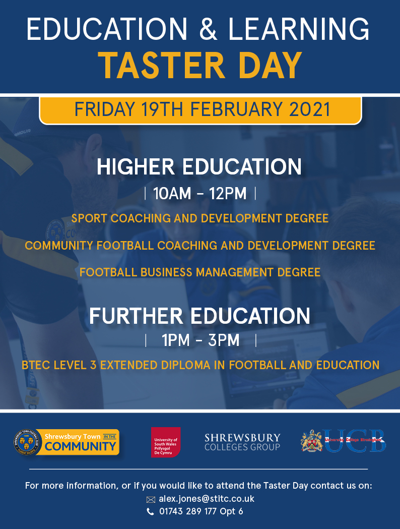 FoundationSTFC's tweet photo. 🎓 EDUCATION & LEARNING |
Sign up to our Taster Day today and kick start your future!🤩
For more information visit - https://t.co/zNlQeeYYRz
Or to sign up visit - https://t.co/dQgqKAH6IA
@UCBofficial @UniSouthWales @ShrewsColGroup
#Education #STITC #Community https://t.co/m0lkj5FhDk