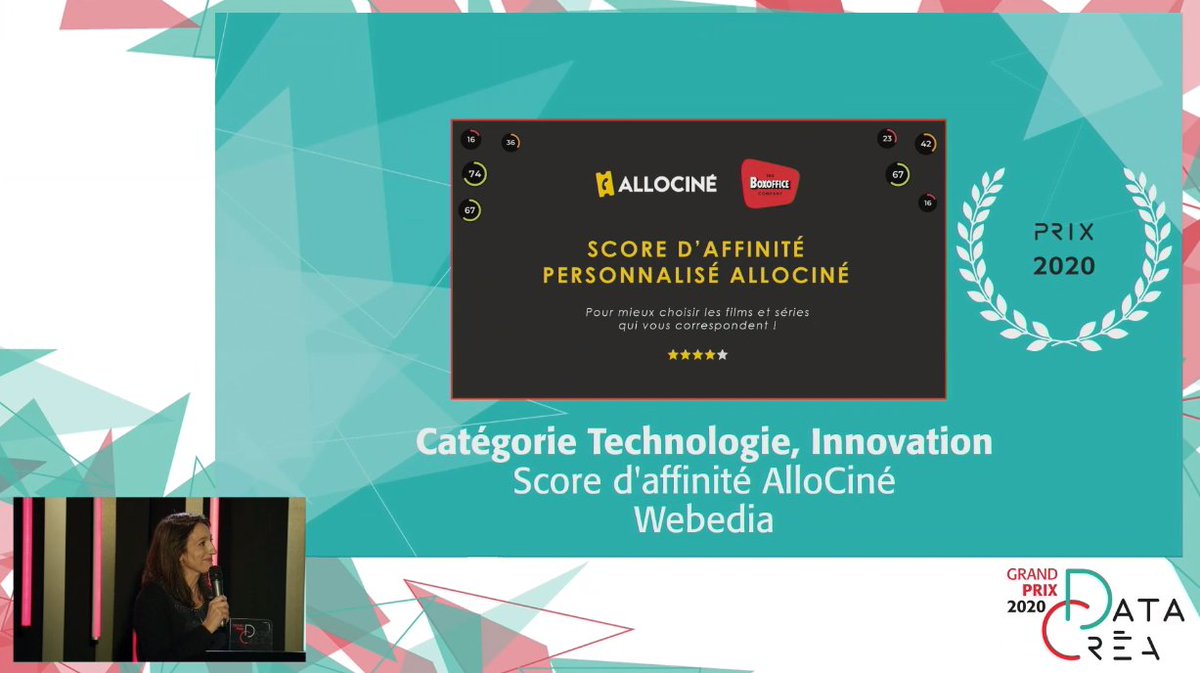 📣 Et c'est notre <a href="/lallaux/">Ellouk carole</a> qui remet le Prix dans la catégorie Innovation et Technologie à <a href="/allocine/">AlloCiné</a> pour sa campagne "Score d'affinité" by <a href="/WebediaFR/">webedia</a> 

#dataetcrea #tech #innovations #DigitalTransformation