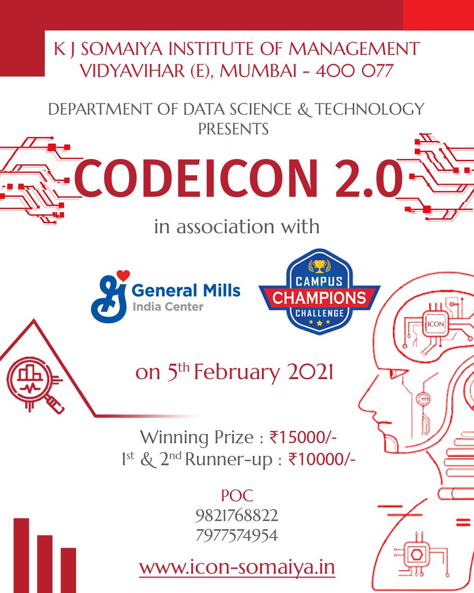 Icon2k21's tweet photo. A call to all the codaholics out there! Gather around, quickly! ICON brings you Codeicon 2.0, a great opportunity to enhance your skills and earn a huge cash prize at the same time! That, too, in association with General Mills.

#ICON2K21 #TECHNOGYRE #hackathon #CODEICON #somaiya https://t.co/hsYiPJdQoJ