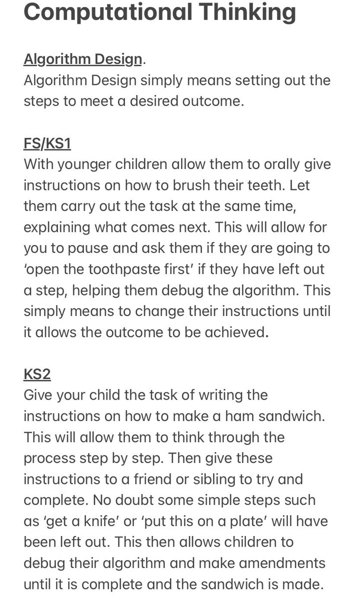 Whilst at home keep those computing and coding skills sharp by implementing these computational thinking skills into your online learning.  🖥

Today’s focus - Algorithm Design
Day 3/4 

#coding #onlinelearning #computing <a href="/CompAtSch/">Computing at School</a> <a href="/cas_ni/">ComputingAtSchoolNI</a> <a href="/CodeClubNI/">Code Club N.Ireland</a>