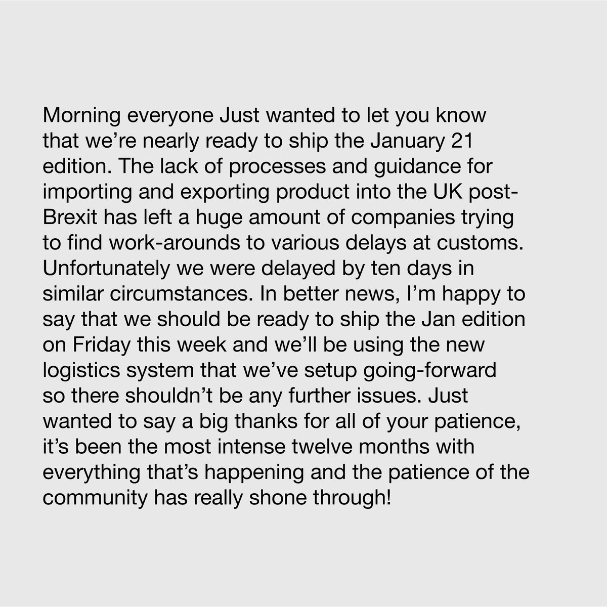 Jan 21 Edition Update: