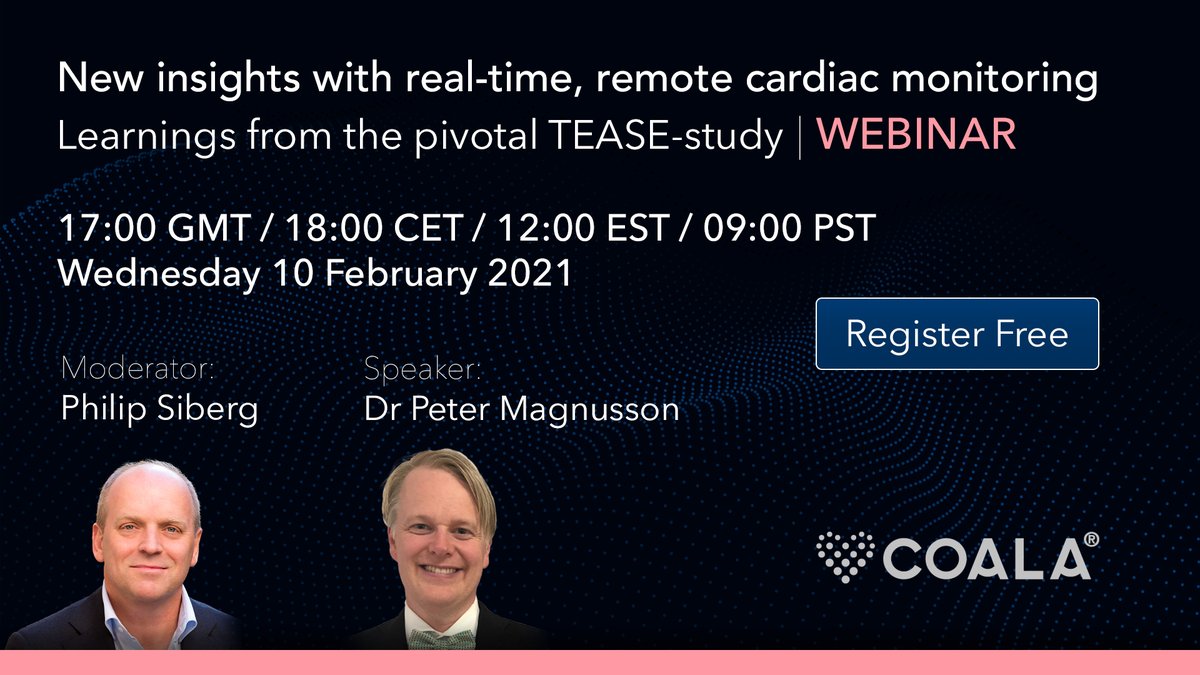 LIVE WEBINAR - learn about the pivotal TEASE-study - how real-time, remote monitoring technology can be an alternative to ECG patches &amp; complementary to insertable cardiac monitors with Dr Peter Magnusson &amp; Philip Siberg. JOIN US - bit.ly/3sUhcJP #CardioEd #cardiotwitter
