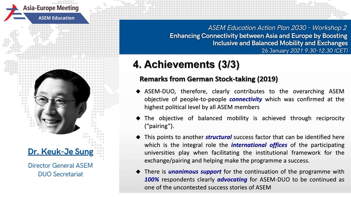 asefedu's tweet photo. 1+1= #ASEMDUO Partnership Programme 
Dr Keuk-Je Sung shares insights on the success of this long term higher education programme that matches Asians and Europeans interested in bi-regional #Mobility  and #Exchange. Learn more about #ASEMDUO here: https://t.co/0MsEh1CUnX https://t.co/8aw1UzQHDV