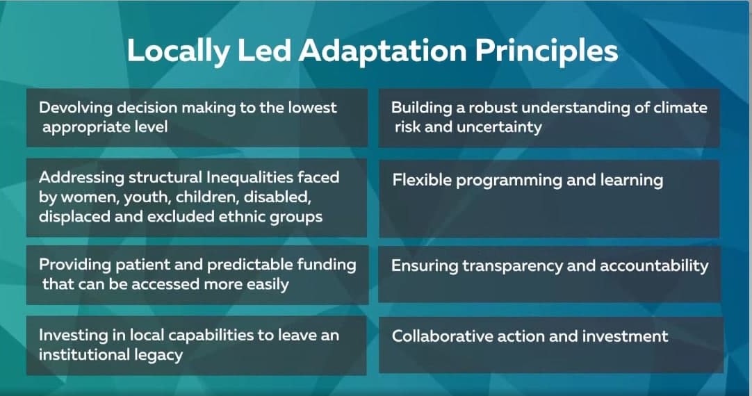 #LocallyLed #Adaptation Principles aim to support local adaptation communities and stakeholders, and ensure high-quality access to adaptation funds at local levels. 
#AdaptationSummit