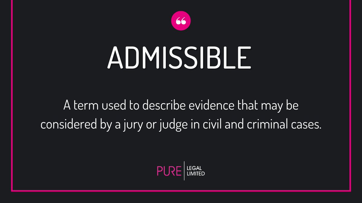 PureLegalLTD's tweet photo. This weeks legal term is: Admissible
This week, we’re launching a campaign to explain some of the legal terminology that you may encounter when reading legal documents. Make sure to check in with us weekly to see what you can learn.
#admissible #wordoftheweek #purelegal https://t.co/X0XiTTRLsv
