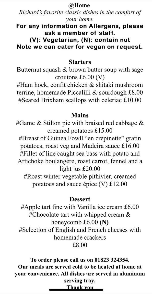 Augustustaunton's tweet photo. Good morning, please find attached our @home menu for this week. Call us on 01823 324354 for all orders. Thank you https://t.co/gFrgWv3Wfn