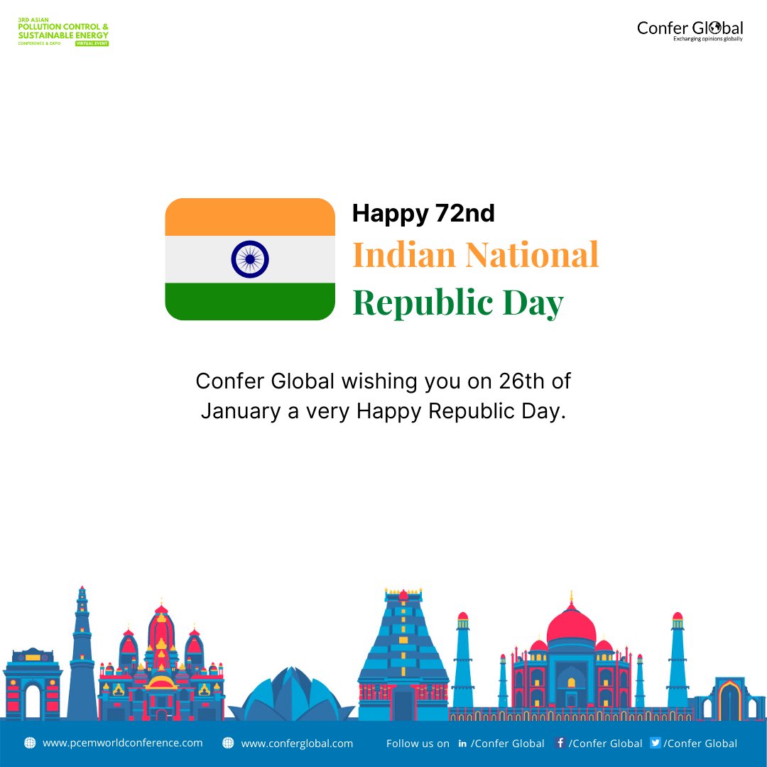 MERE2022's tweet photo. @confer_global wishing all the Indians around the world a Happy Republic Day.

#republicday #indianrepublicday #pollution #airpollution #pcemconference #renewable #renewableenergy #environment #health https://t.co/9AsuclQRuR