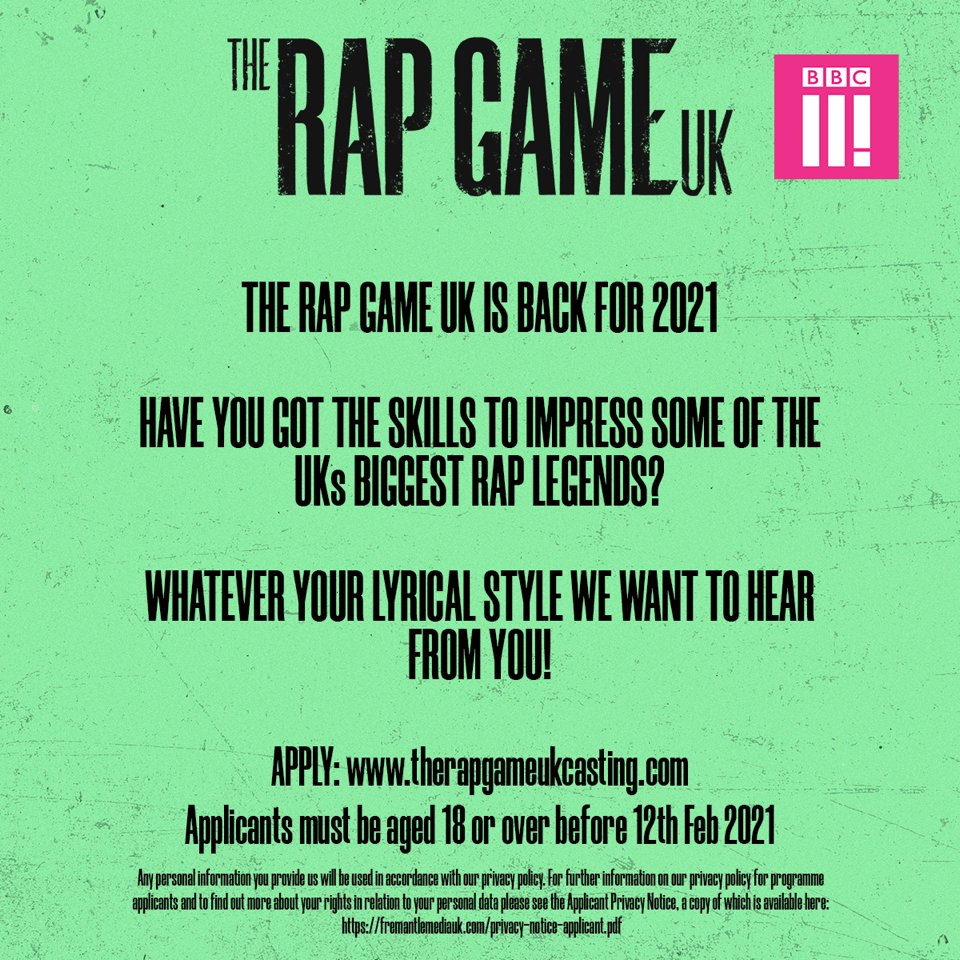 The Rap Game UK is Back for 2021 🎤

Have you got the skills to impress some of the UKs biggest rap legends?

Apply now at: therapgameukcasting.com