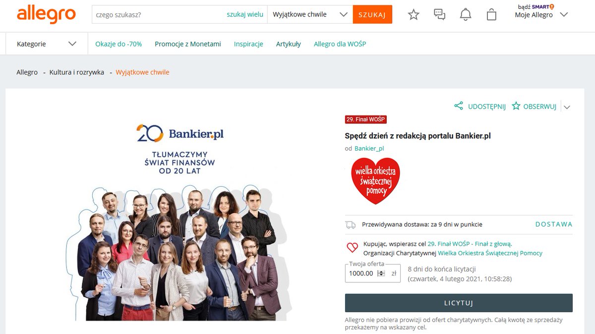 malwrotniak's tweet photo. "Dzień z redakcją @bankier_pl" - pod tym hasłem w tym roku dołączamy do charytatywnej zbiórki dla @fundacjawosp! Co proponujemy?👉🏻 https://t.co/JygQYpaMEZ https://t.co/CA4lRGToU1