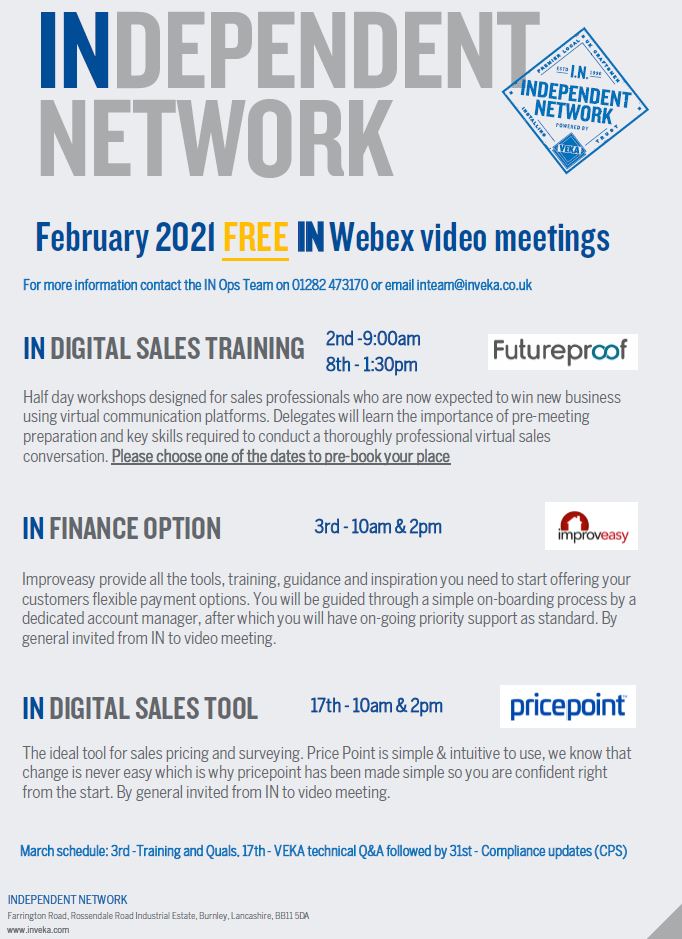 PaulStevensIN's tweet photo. We listen to our members to find out what they need in these difficult times, so we've had to update our Feb video meeting schedule with more FREE benefits.
To join IN, msg me or email inteam@inveka.co.uk
@VEKA_plc @shaun07171807 @improveasy https://t.co/ag7FKYCzZT