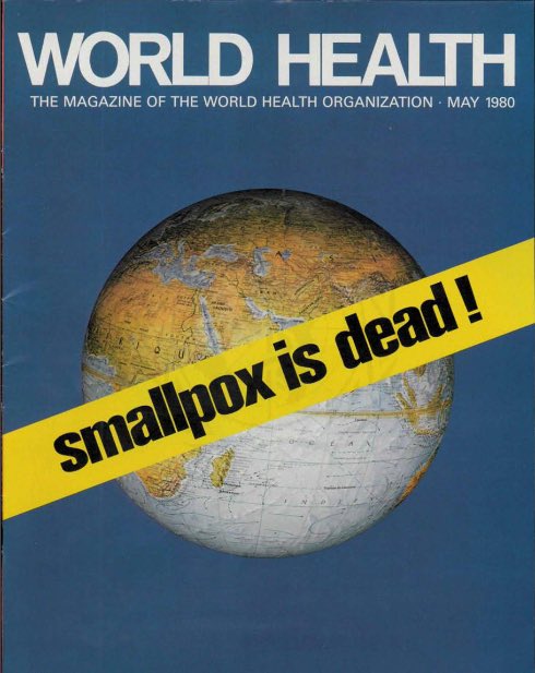  Vaccination has brought about the eradication of smallpox, one of the most horrific diseases of all time. Smallpox no longer exists anywhere in the world outside of two secure laboratories and the world's last smallpox outbreak was in 1978... 3/7  #VaccineHope