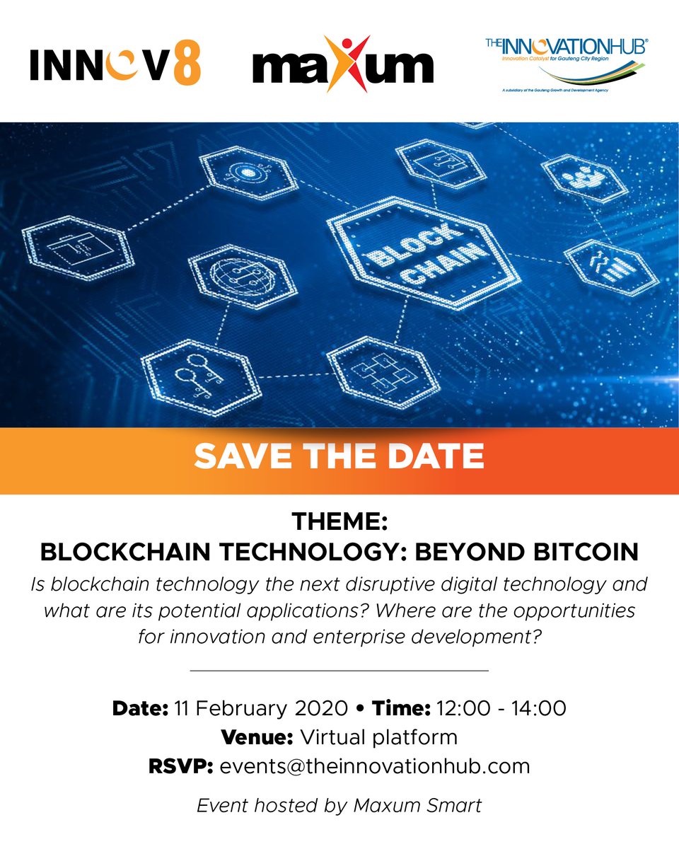 InnovHub's tweet image. Be sure not to miss our next Innov8 event taking place virtually on the 11th of February 2021
#blockchain  #TechnologyTimes  
@gautengded1 @TheGGDA @EntrepAfrica @ekasilabsoweto @TEN_Sessions @SayEntrepreneur