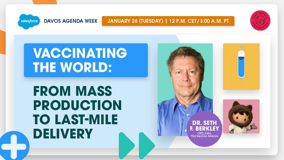 salesforce's tweet photo. 🤔What policies, practices, &amp; partnerships are needed to manufacture and distribute a COVID-19 vaccine to 8+ billion people? 

Learn about the "biggest logistical challenge the world has ever seen" with @GaviSeth, CEO of @gavi.

Tune in now: https://t.co/8NswJ4ORhl https://t.co/WPTvqwwdGU
