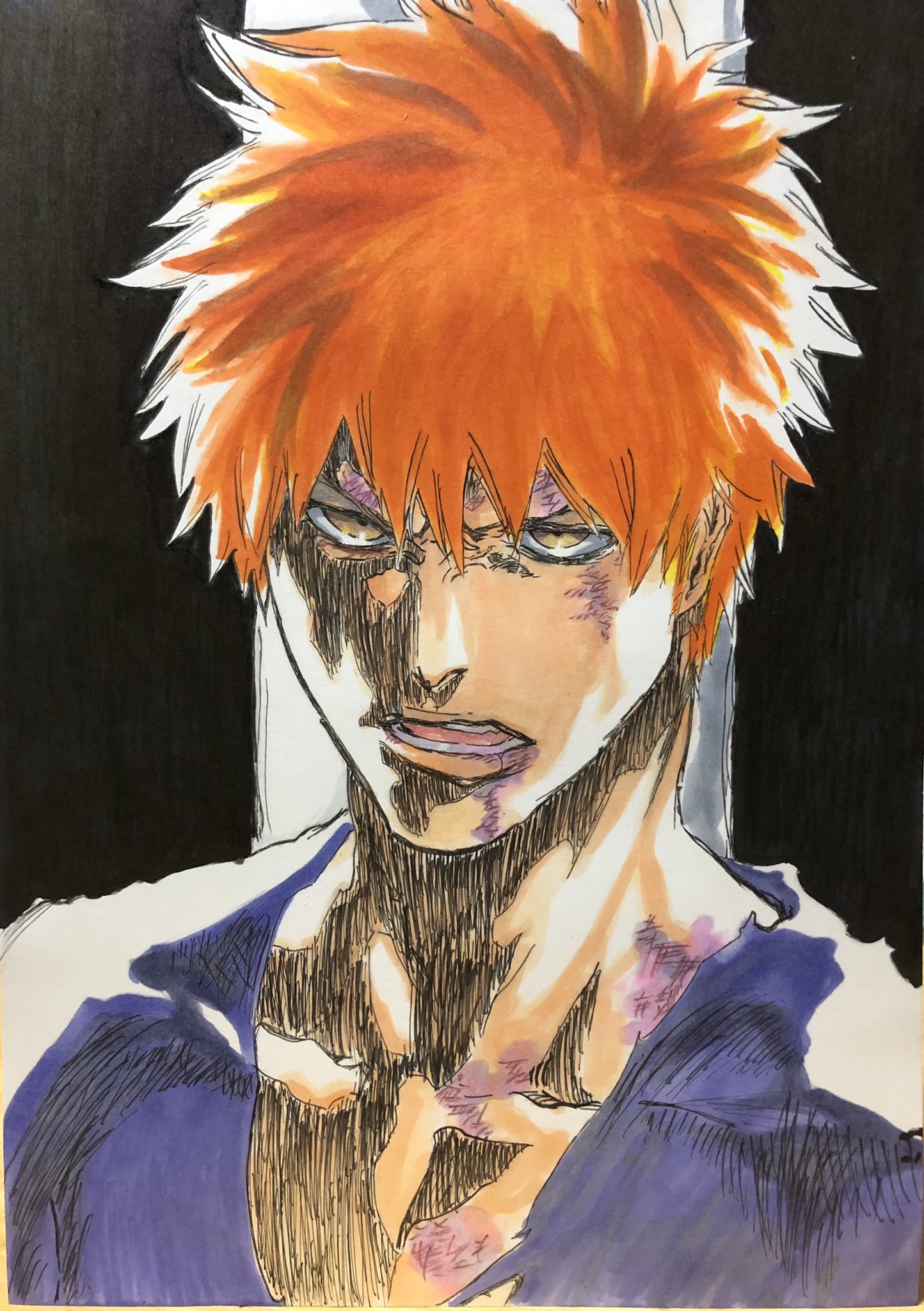Itsuki Bleach黒崎一護を頑張って模写しました 模写 Bleach 黒崎一護 イラスト T Co Z9rhpkdxx7 Twitter