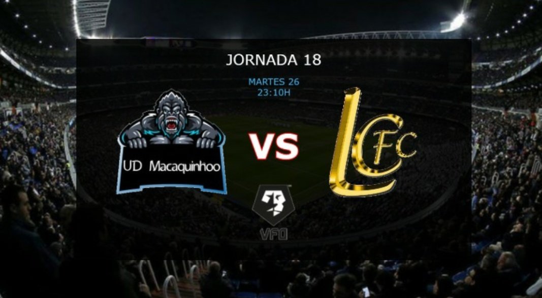Jornada 18 | <a href="/VFOspain_ps/">VFOspain PS</a> 
⌚23:10
 🆚️ <a href="/Loscucosfc/">Los Cucos FC</a> 
 📺youtube.com/channel/UCuQ41…

#somosmacaquinhos