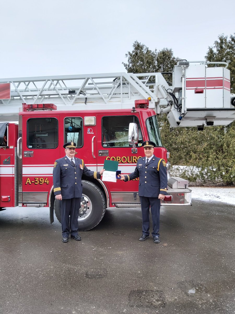 Congratulations Captain Gene Stroeder on receiving the Ontario Fire Services Exemplary Service Medal from the Fire Marshal of Ontario. Providing 20 years of dedicated service to the residents of Cobourg.