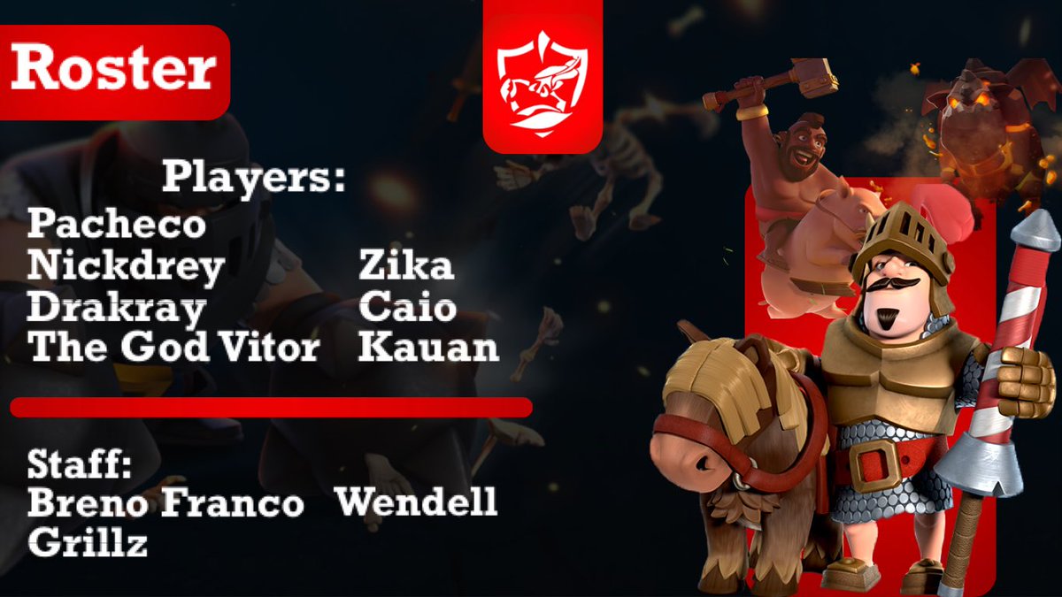 #ClashRoyale | <a href="/DOMeSportsBR/">DOM eSports ✨</a> 🏆

📌Roster Dom Cup;

▫️Staff:
🗣<a href="/breno_franco13/">Breno Franco</a> 
🗣@GrillzNDX 
📊@JFK_0713 

▫️Players;
👤<a href="/Pacheeeeeeeee/">Pacheco 💔</a> 
👤@the_good_vitor 
👤<a href="/KauanMalufWB/">Kauan WB</a> 
👤@NickDreyBr 
👤@TheGodDarkray 
👤@ZanquettaCR 
👤@Caio_GyCR 

#Gotss🔥🦂