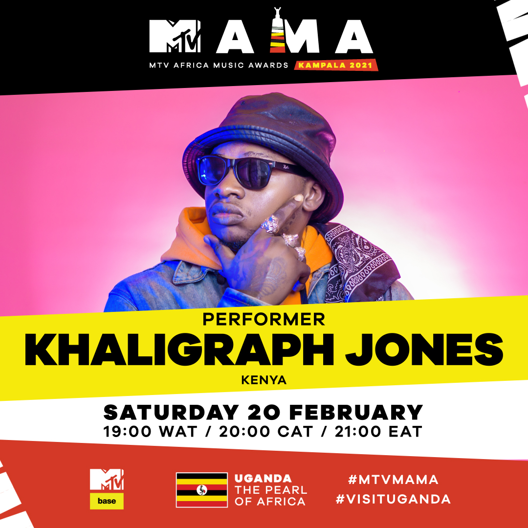 .<a href="/KHALIGRAPH/">Khaligraph Jones</a>  is up for 2 #MTVMAMA this year AND he’s performing. 🎶✨

Don’t miss his first-ever #MTVMAMA performance coming to you from the virtual stage in Uganda, the Pearl of Africa. #VisitUganda 🖤🎉