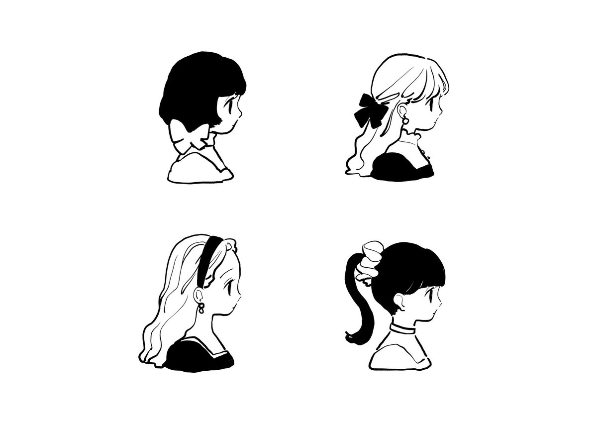 profile monochrome greyscale multiple girls long hair earrings jewelry  illustration images