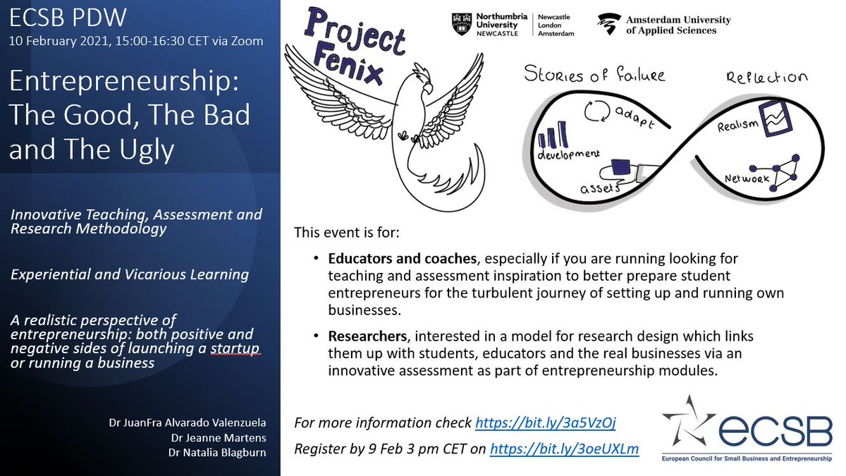 ECSB Member, join #professionaldevelopment #workshop on #Entrepreneurship: The Good, The Bad and The Ugly on 10 February. Hosted by JuanFra Alvarado Valenzuela, <a href="/nataliablagburn/">Natalia Blagburn</a> and <a href="/jeannemartens/">Jeanne Martens</a>. Read more and register: bit.ly/3iNQHRE