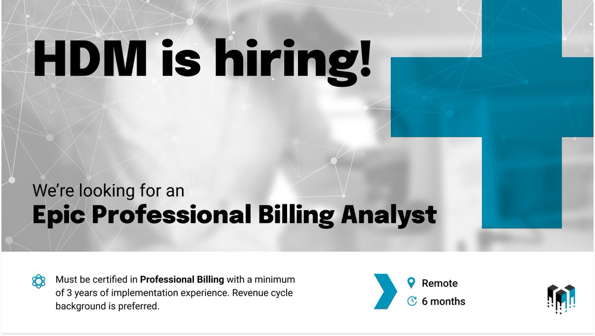 healthdatamover's tweet photo. Drum roll please! *insert cheesy fake drum roll* We are hiring again!
#hiringtech #epicsystems #professionalbilling #PB #recruiting #implementation #remotework #remotejobs #remoteopportunties #healthcareit #healthcareconsulting https://t.co/lUyb10EK4o