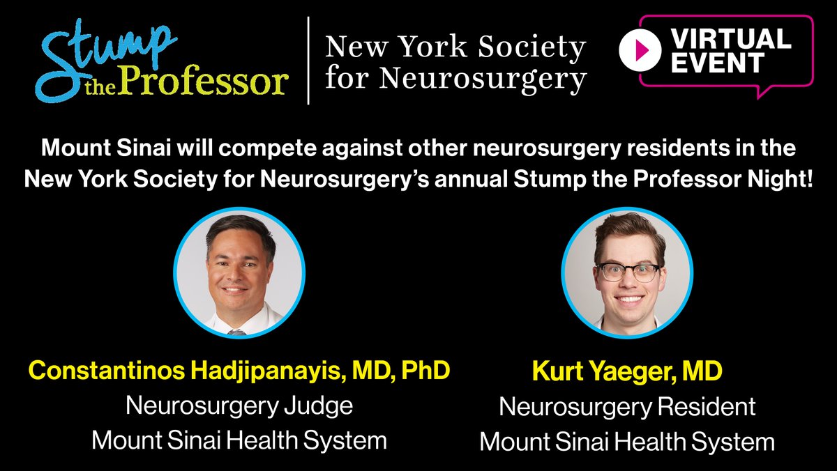 Mount Sinai Neurosurgery (@mountsinaineuro) on Twitter photo .<a href="/NeurosurgSinai/">Mt Sinai Neurosurg Residents</a>/<a href="/MountSinaiNeuro/">Mount Sinai Neurosurgery</a> will stump the neurosurgery experts! <a href="/neurosurgery/">Neurosurgery</a> resident, <a href="/Dr_Yaeger/">Kurt Yaeger</a> along with other tri-state neurosurgery residents are competing in NY Society for Neurosurgery's Stump the Professor Night with neurosurgeon <a href="/hadjiMDPhD/">Costas Hadjipanayis</a> serving as a judge! .<a href="/NeurosurgSinai/">Mt Sinai Neurosurg Residents</a>/<a href="/MountSinaiNeuro/">Mount Sinai Neurosurgery</a> will stump the neurosurgery experts! <a href="/neurosurgery/">Neurosurgery</a> resident, <a href="/Dr_Yaeger/">Kurt Yaeger</a> along with other tri-state neurosurgery residents are competing in NY Society for Neurosurgery's Stump the Professor Night with neurosurgeon <a href="/hadjiMDPhD/">Costas Hadjipanayis</a> serving as a judge!