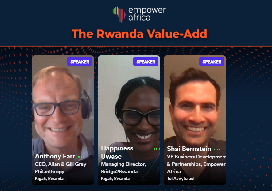 EmpowerAfrica_'s tweet photo. Thank you @zellfarr and @happynessuwase for joining @shaibrn on our #GlobalTalentPool panel!
It's so inspiring to hear about the incredible work you are doing in #Africa with @Jasiri4Africa, @Bridge2Rwanda, and Allan & Gill Gray Philanthropy
#RwandaAddValue #EmpowerAfrica https://t.co/gP53LMEt9Z