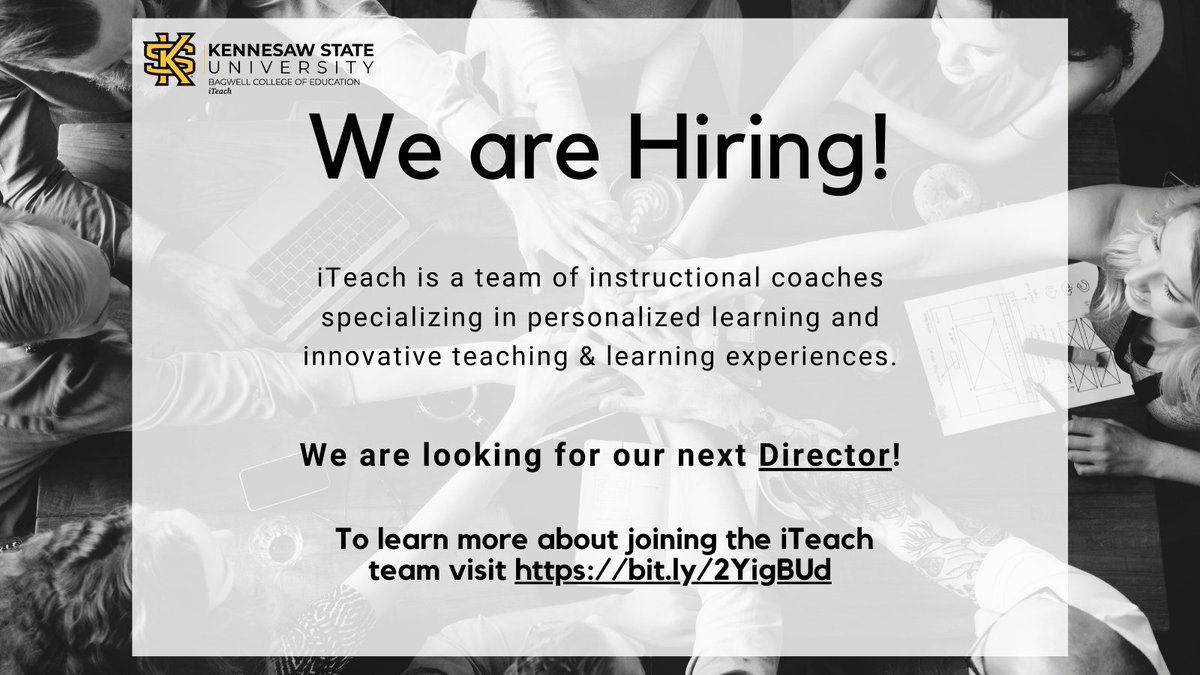 ksuiteach's tweet image. iTeach is hiring a new director! View the position by visiting l8r.it/Vh22