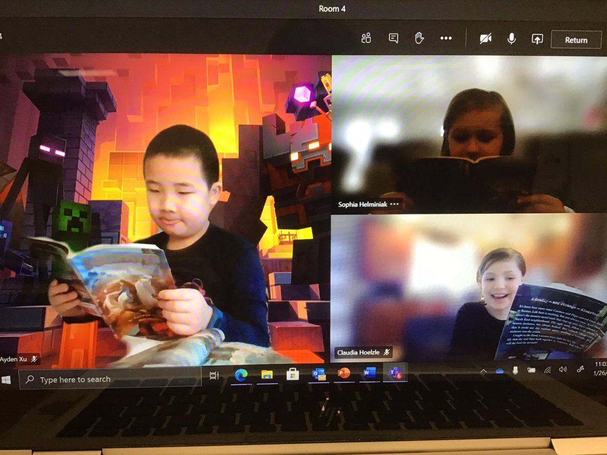 Students enjoying the I Survived book series in #Microsoft Breakout Rooms! They love these books <a href="/laurenTarshis/">Lauren Tarshis</a> ❤️🙌 and they tie in so perfectly with our Disasters Theme!