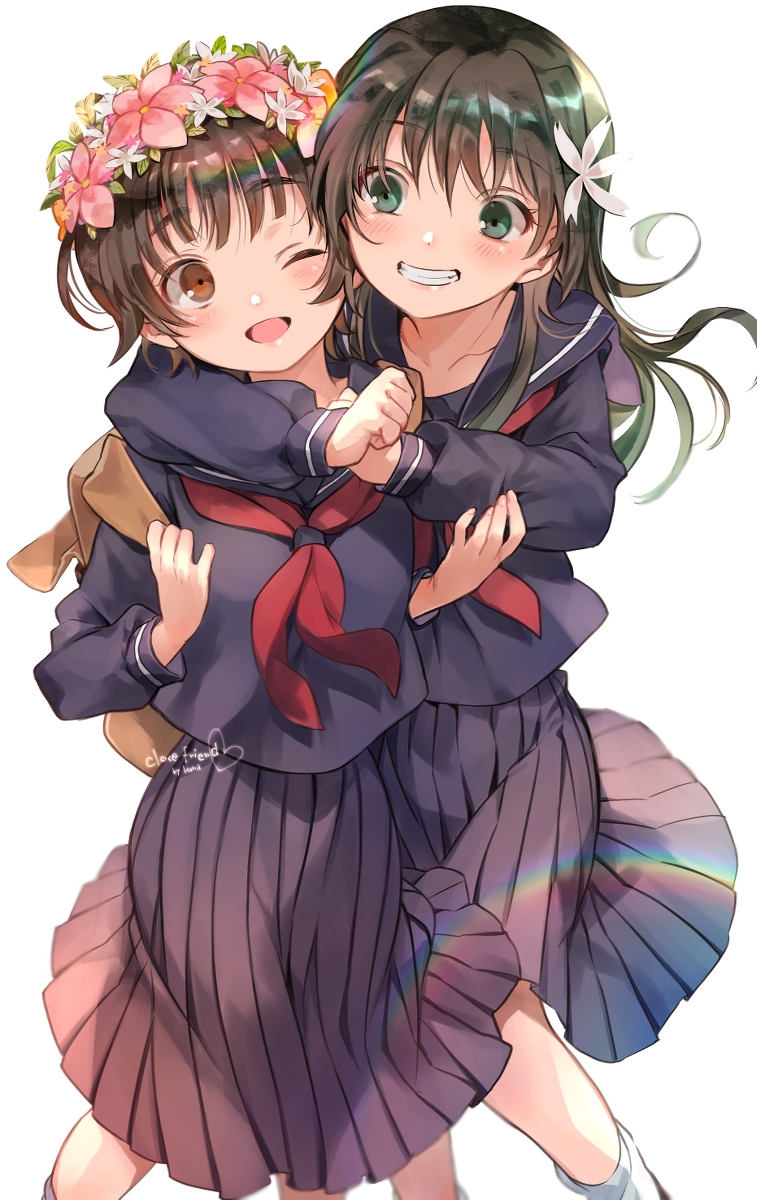 two best friends hugging anime