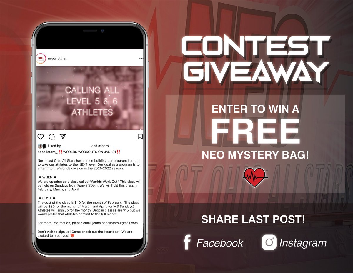 Check out our CONTEST GIVEAWAY‼️ Enter to win a FREE NEO Mystery Bag full of all sorts of great items from our Pro Shop! 🎒✨

How to Enter ⁉️
▪️ Like and Share our last post on our social media! 
▪️ Once you share your name will be entered into a drawing!

Winner announced 01/31