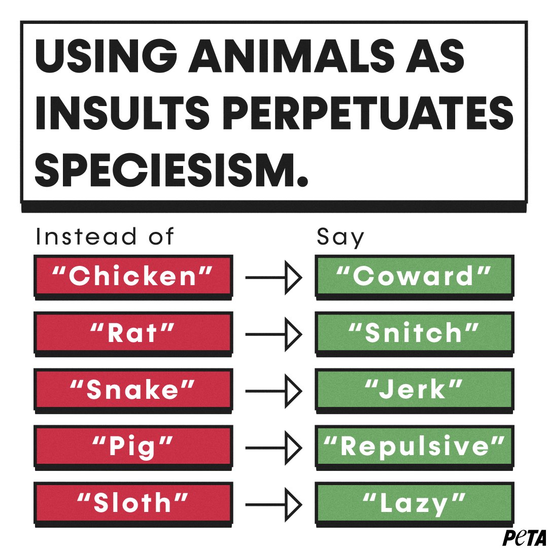 Words can create a more inclusive world, or perpetuate oppression.Calling someone an animal as an insult reinforces the myth that humans are superior to other animals & justified in violating them.Stand up for justice by rejecting supremacist language.