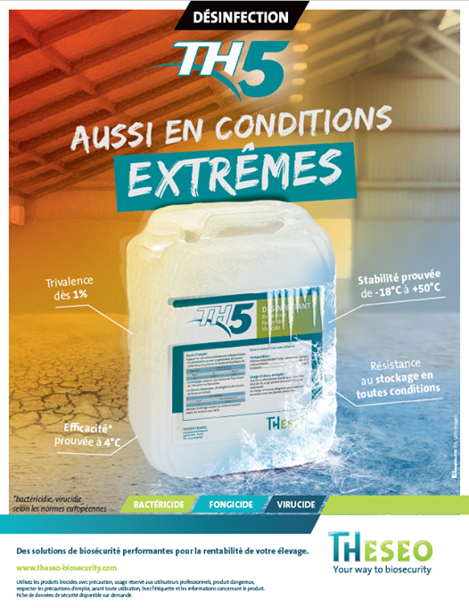 TH5 le désinfectant large spectre de référence, utilisable à 1%, même dans des conditions extrêmes !
theseo-biosecurity.com/nos.../desinfe…
Usage réservé aux professionnels. Utilisez TH5 avec précaution. Avant toute utilisation, lisez l’étiquette et les informations concernant le produit.
