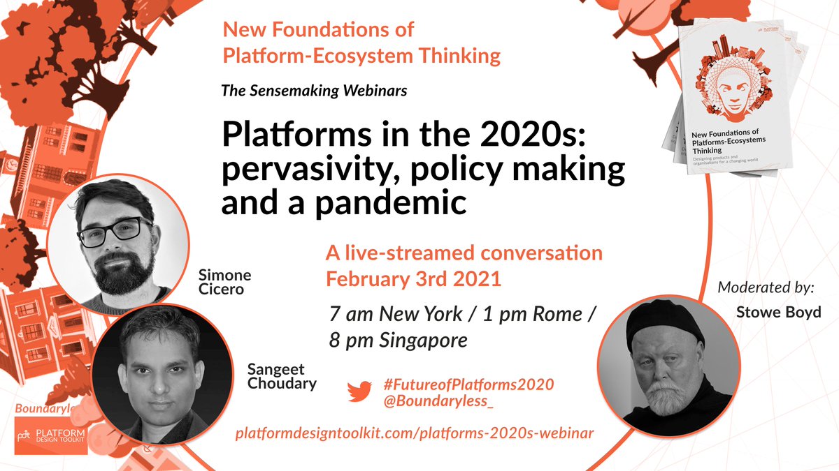 [📢 Announcement 📢 ] On February 3rd at 1pm CET we're hosting a NEW WEBINAR on Platforms in the 2020s with <a href="/meedabyte/">Simone Cicero</a> <a href="/sanguit/">Sangeet Paul Choudary</a> <a href="/stoweboyd/">Stowe Boyd | workfutures.io @stoweboyd.bsky.social</a> in conversation. Check out the details and sign up for news: platformdesigntoolkit.com/platforms-2020… #FutureofPlatforms2020