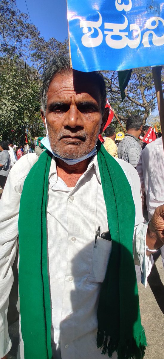 I'm 80 years old. I came with 10 others from Chikkamagaluru. I'm not associated with any political party, I'm here for the farmer unity.I have train tomorrow morning. Since we have don't have a place to sleep, we plan to sleep on the streets today," BR Basavarajappa.