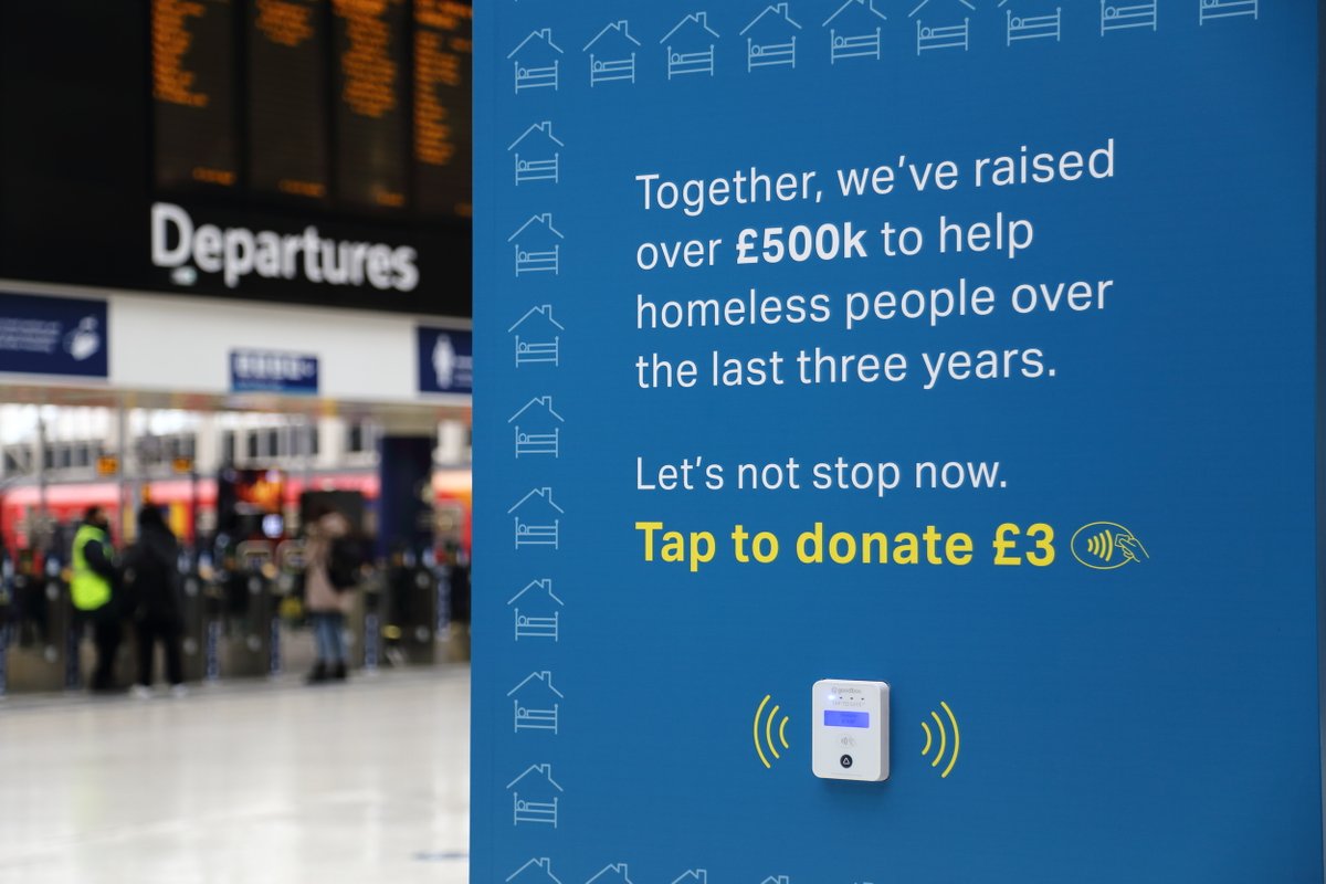 LondonWaterloo's tweet photo. Help tackle homelessness in London using our new @LondonTap donation point.

Each contactless tap from a card or device donates £3 to projects which help change the lives of homeless people.

https://t.co/3aTrV88xCC https://t.co/Vkhw7Ir9r5