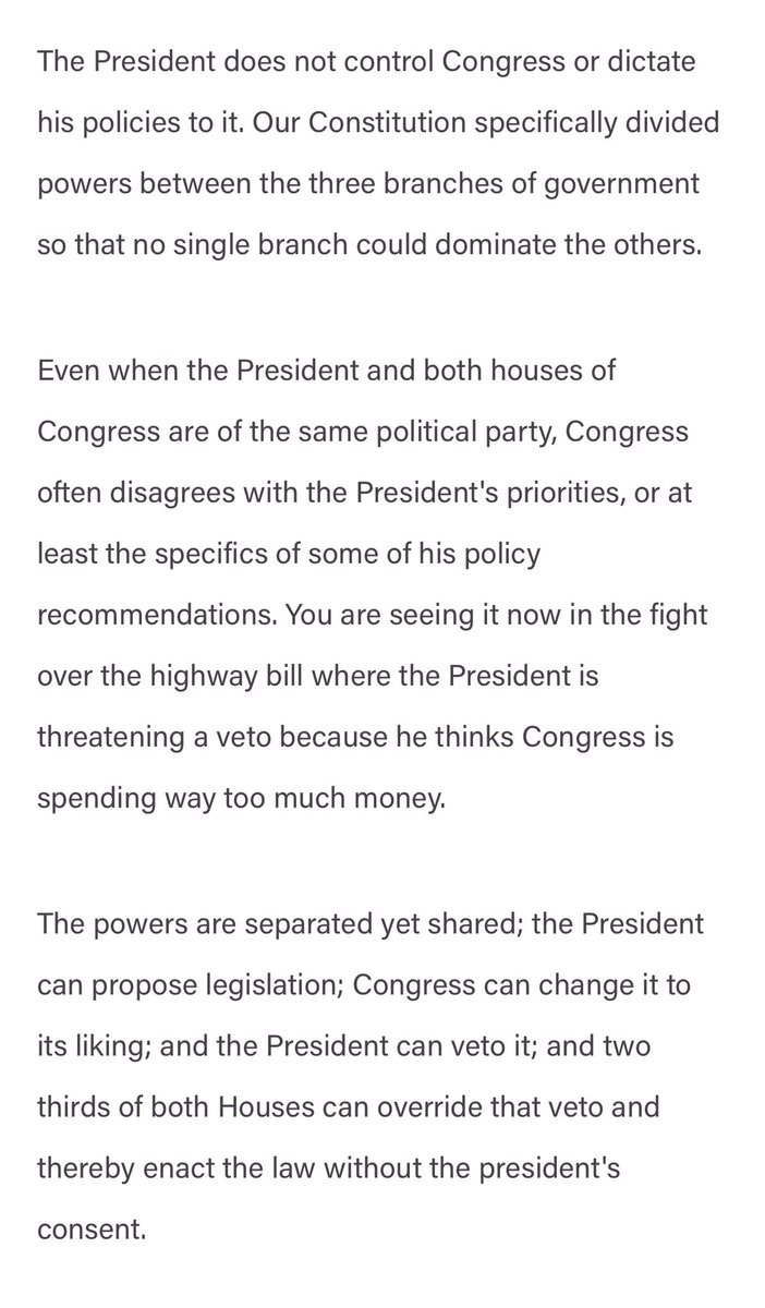 So just real quick because the separation of powers was blurred like shit during the Trump administration and I think this will be crucial to keep in mind during the first 100 days: The President has an agenda/priorities, but only congress drafts actual law.