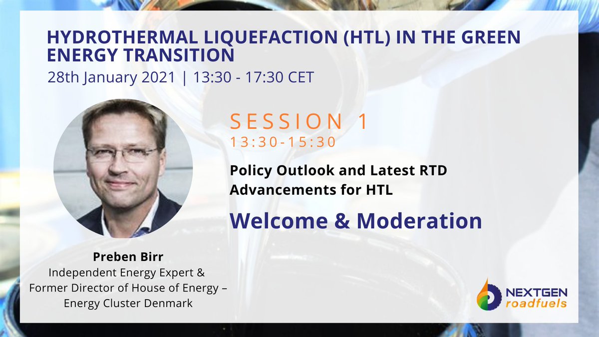 Would you like to learn more about the latest policy outlook &amp; scientific &amp; technology advancements for #HTL?Participate in the 1° session of #NextGenRoadFuels project workshop "HTL in the green energy transition" this Thursday at 13:30 CET. Register here: bit.ly/2Ycw8VS