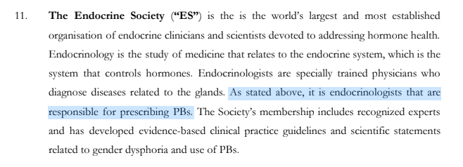 This is what the ES they say about themselves in the application to intervene They say its endocrinologists who are responsible for deciding if patients should be prescribed PBs, and assuring their informed consent. Is that really the case in the UK?