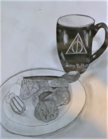 It really made me smile when I checked my Year 9 assignments today and discovered Josie's interpretations of a "Colour study of a cake in the style of Wayne Thiebaud" and her "Biscuit composition piece in 2B pencil"... clearly she loves Harry Potter almost as much as I do!🧙‍♂️⚡️