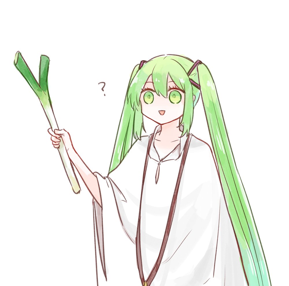 enkidu (fate) ,hatsune miku spring onion long hair holding ? green hair twintails robe  illustration images