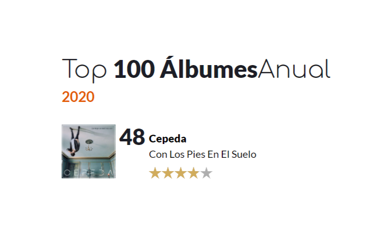 cepedistas_com's tweet photo. #MúsicaCepeda 🎶 Hoy @portaldemusica ha hecho públicas las listas anuales en lo que a sus tops se refiere, y en el #TopAlbumes de 2020 encontramos #ConLosPiesEnElSuelo de @cepedaoficial en el puesto #48. Recordad que el álbum salió a mercado en octubre de 2020 https://t.co/BdWSuUsb5J