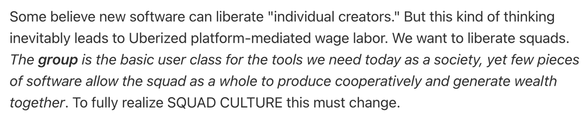 4/ NFTs seem to be in line with the "internet squad culture thesis". "Squad wealth" = digital communism?(btw this article has a very modern-art feeling)  https://otherinter.net/squad-wealth/ 