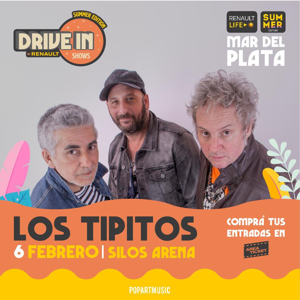 PopArtDiscosOK's tweet photo. Mar del Plata‼️06 de Febrero 🎼.
#renaultdrivein “Edición de Verano”.
@los_tipitos 🎸🙌🏻
Reserva tu lugar 🙌🏻🎼 Capacidad Limitada.
Conseguí tus entradas en @AreaticketArg : 👇
https://t.co/pKejQDGgGB
#RenaultDriveIn #drivein #mardelplata https://t.co/kmuG3E9oN0