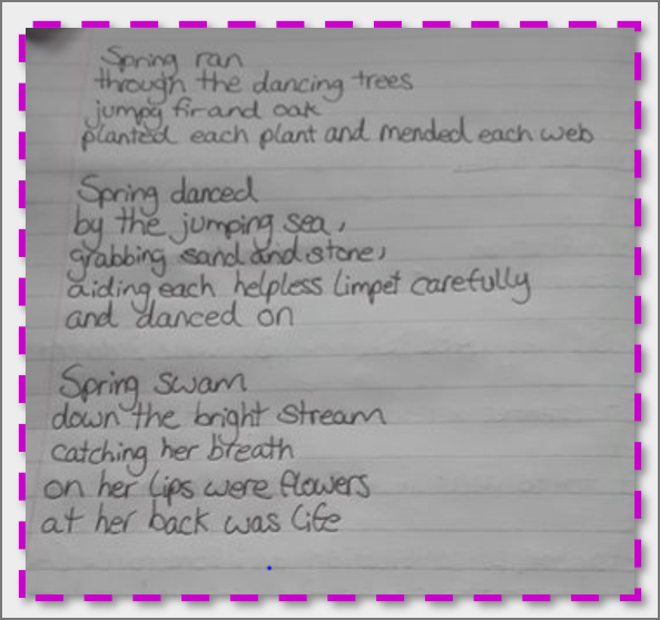 English_JTHS's tweet photo. A lovely poem from Y8 student, KB, to remind us all about the joys of Spring. Lovely personification! #JTHSEnglish #onecommunity https://t.co/KgIwzXZ0nF