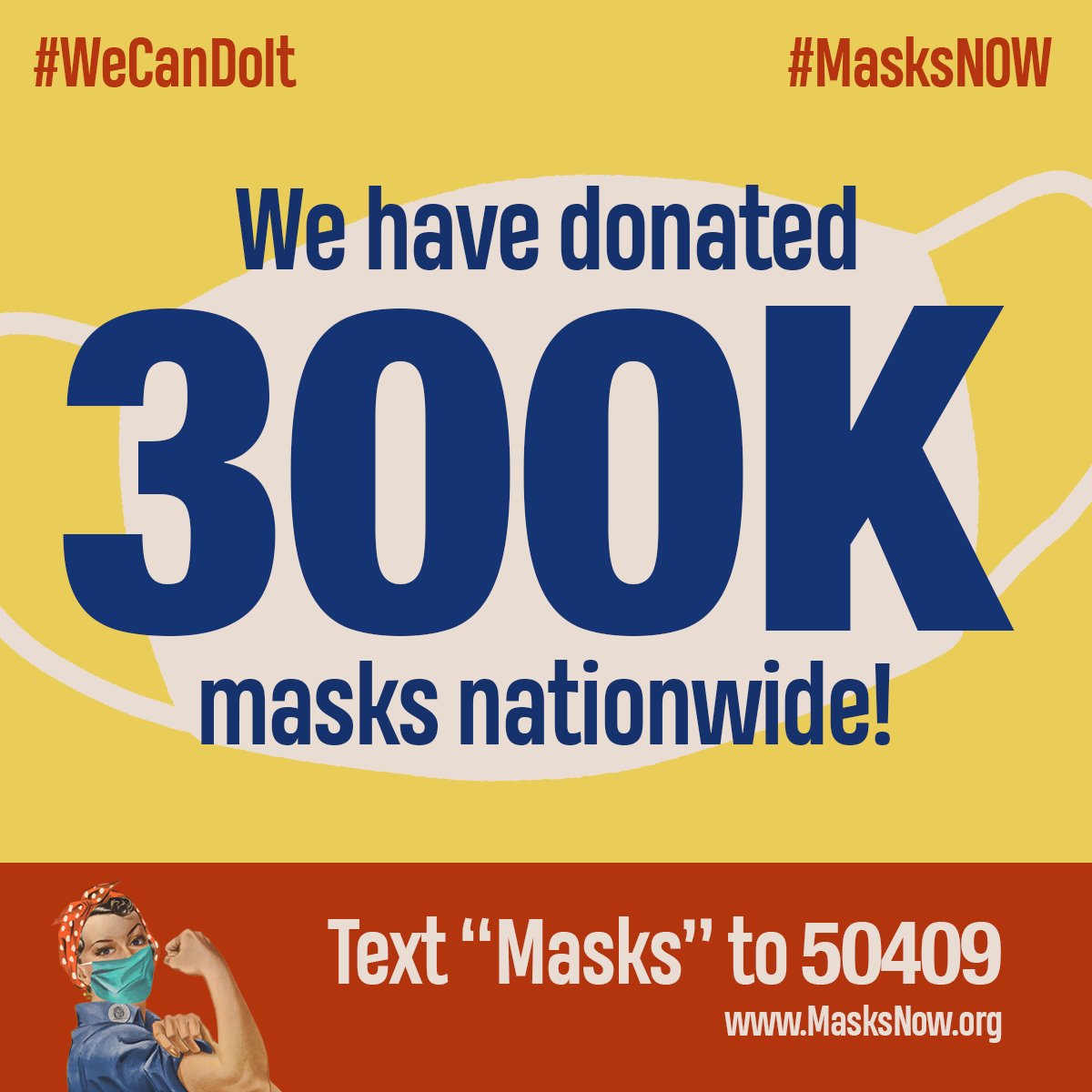 masksnoworg's tweet photo. We are so proud to announce that #MasksNow has donated 300,000 masks to people and organizations that need them. We couldn't do this work without your support. Donate today at https://t.co/qXlPS1yLRq to help keep the goodness going. https://t.co/bqA96pCX3N
