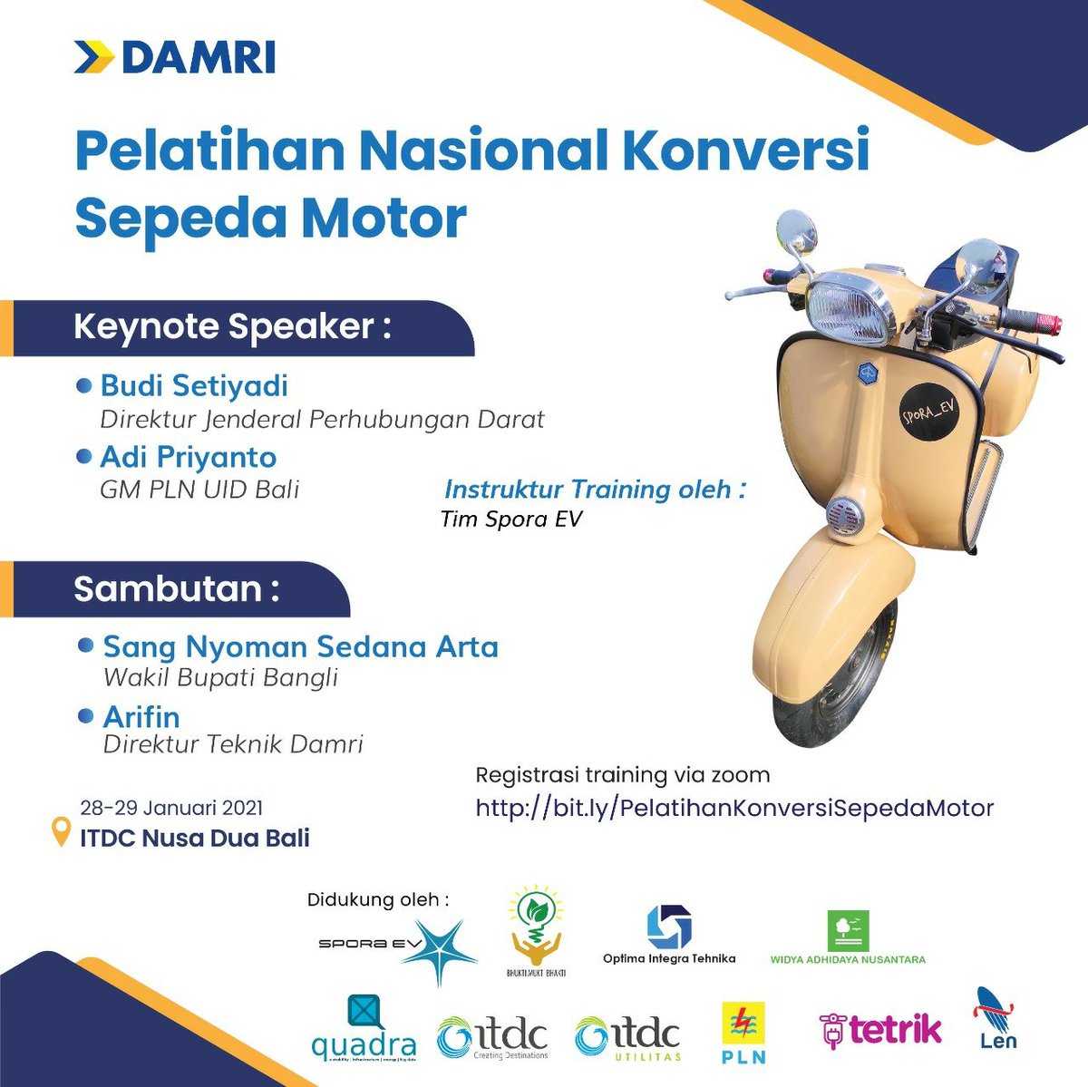 Segera daftar dan ikuti pelatihan nasional konversi sepeda motor. 

Kapan lagi bisa menambah ilmu, juga berkontribusi untuk lingkungan yang lebih baik.

Link Registrasi Zoom Training : bit.ly/PelatihanKonve…

#konversisepedamotor
#konversi
#kblbb
#batteryev
#electricvehicle
#EV